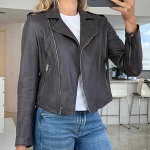 Massimo Dutti Grey Leather Biker Jacket